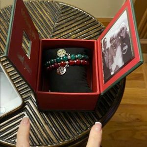 RC red and green beaded bracelet w/silver accents